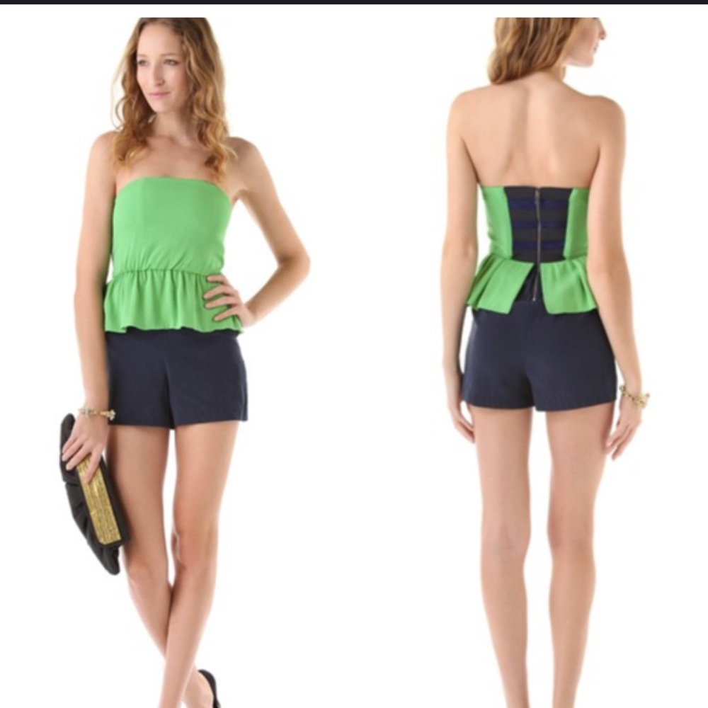 Alice & Olivia Kat strapless green romper